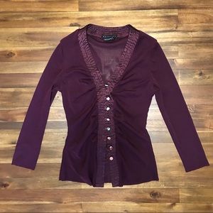 Parallel Sheer Purple Button Down Blouse